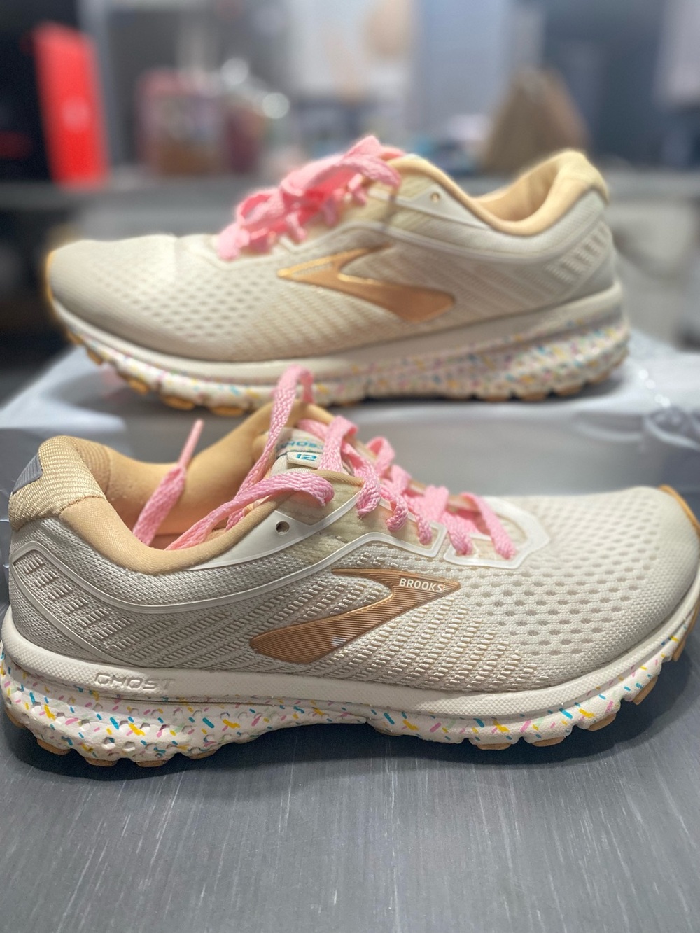 Brooks Women’s Ghost Athletic Shoes - Cream with Pink Accents